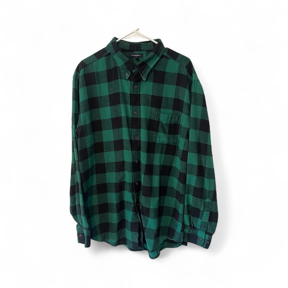 Croft & Barrow 100% Cotton Green/Black Checked Flannel Shirt Sz 2XL